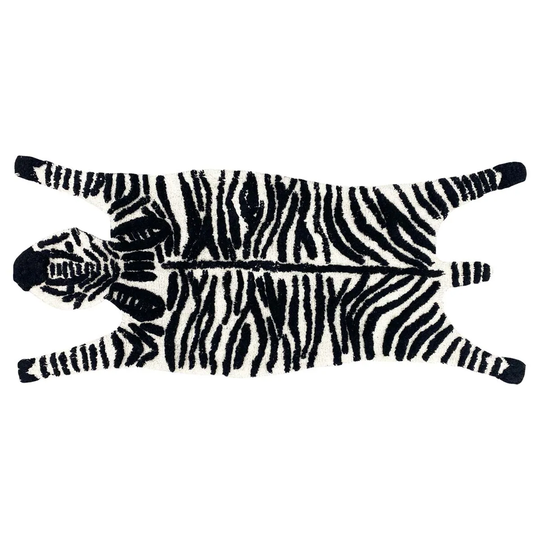 Furn. Zebra Woven Cotton Anti-slip Bath Mat Black/White