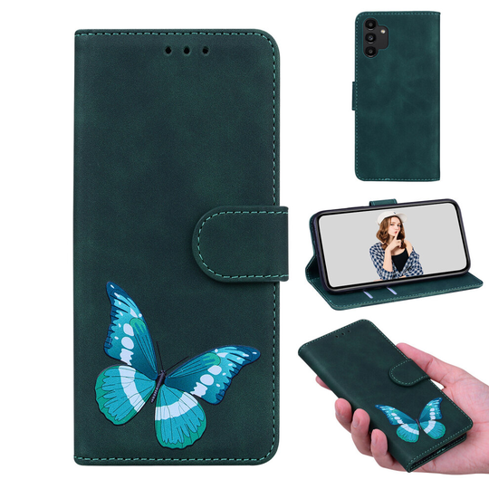 Case for Samsung Galaxy A13 4G Butterfly Cover Premium Leather Magnetic- Green