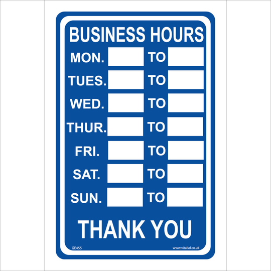 (400 x 600mm - 16 x 24, Magnetic - Vehicle Grade) GE455 Business Opening Hours SIGN shop open closed times factory office cafe