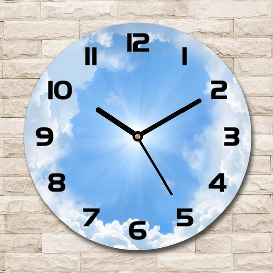 Glass Wall Clock 30Cm Round Decoration Picture Wall Art Modern Decoration Kitchen Living Room Silent - Clouds In The Sky,31494197