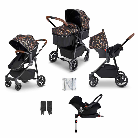 Ickle Bubba Moon 3 In 1 Travel System Isofix - Copper On Black With Tan Handles