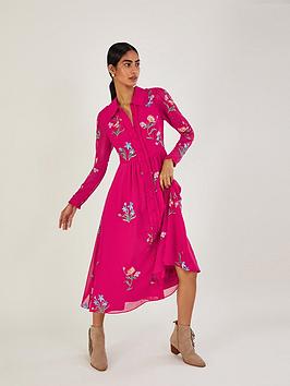 Monsoon Mara Sustainable Embroidered Shirt Dress - Pink