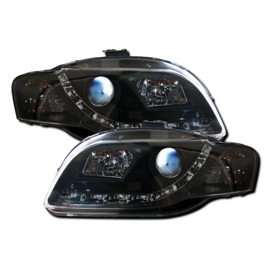 For Audi A4 B7 04-08 Black LED DRL Projector Headlights Daytime Running Lamps