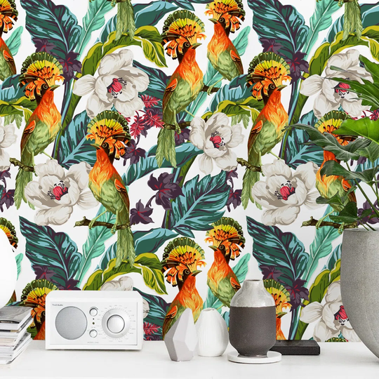 Walllpaper Roll 360X250cm Wallpaper Material With Print Mural Decoration Kitchen Livingroom Bedroom - Birds Leaves