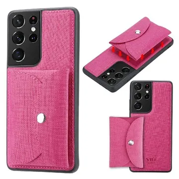 Vili T Samsung Galaxy S21 Ultra 5G Case with Magnetic Wallet - Hot Pink