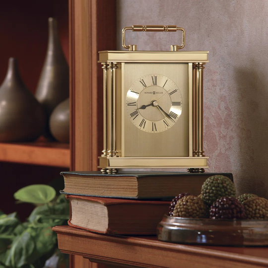 Audra Traditional Analog Metal Quartz Alarm Tabletop Clock in Polished Brass