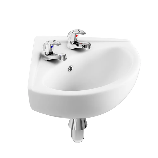 Arley 470Mm 2 Tap Hole Corner Basin & Fixings In A Box