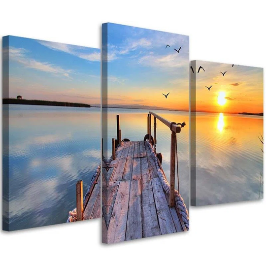 Canvas Print Sunset Bridge Lake