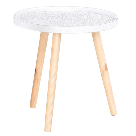 HOMCOM Round Coffee Table With Solid Wood Legs Sofa End Side Coffee Table White And Gold