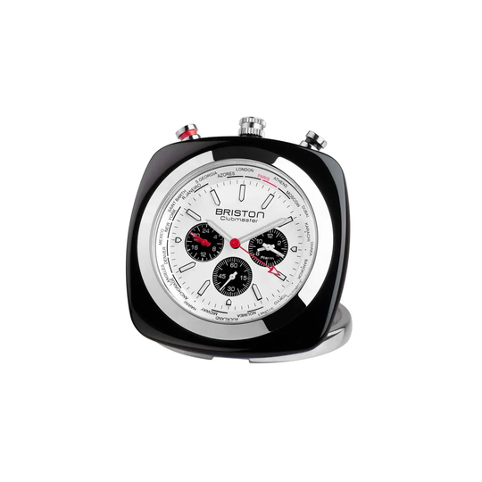 Briston Clubmaster Travel Alarm Clock - Black Acetate/White Dial