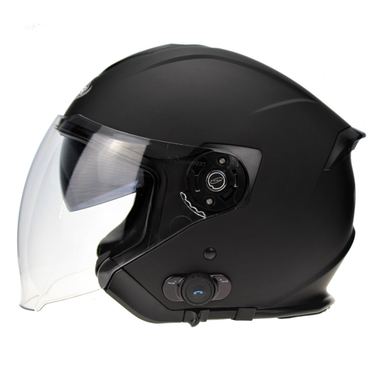 (S, Matt Black) Viper RSV10 BL+ 3.0 Motorcycle Bluetooth Jet Helmet Dual Visor Open Face Motorbike Crash Helmet Long Battery Intercom Range