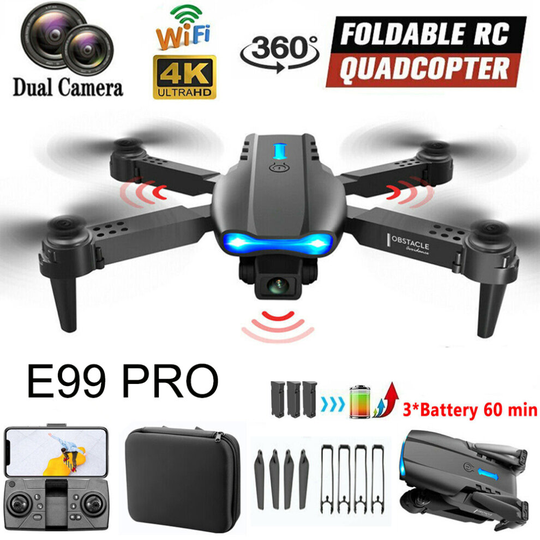 E99 PRO Drone 4K HD Dual Camera WIFI FPV Foldable Selfie RC Quadcopter