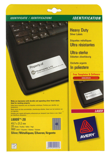 AVERY HDUTY LASER LBL SILVER 48X20SHTS
