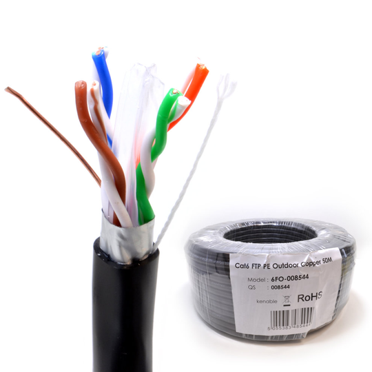 kenable External SHIELDED CAT6 Outdoor Use COPPER Ethernet Cable FTP Reel 50m