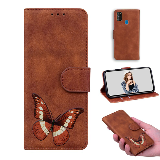 Case for Samsung Galaxy M30S/ M21 Butterfly Cover Premium Leather Magnetic- Brown