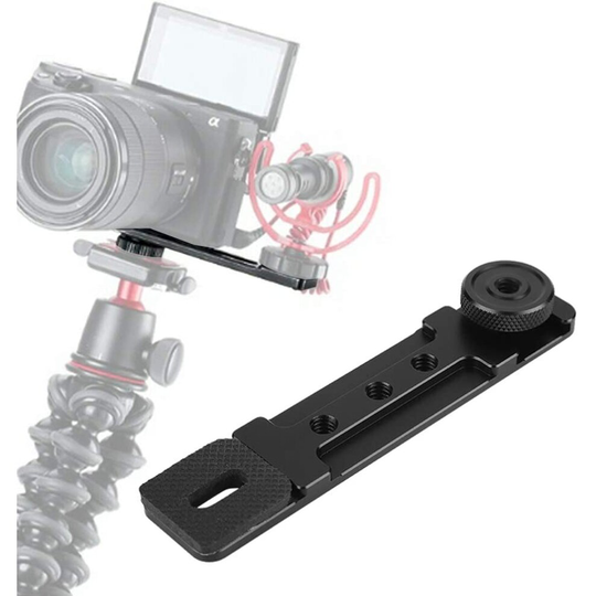 Hot Shoe Extension Mount Bracket Tripod Dual Mount Flash Extension Bar with 1/4" Thread Holes for SONY A6400 A6300 for Canon M6 M50 Mirrorless Camera