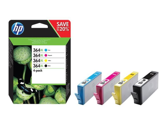 HP 364XL CMYK Combo 4-Pack Ink Cartridges - N9J74AE