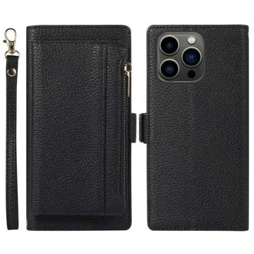 iPhone 14 Pro Max 2-in-1 Magnetic Wallet Case with Zipper - Black