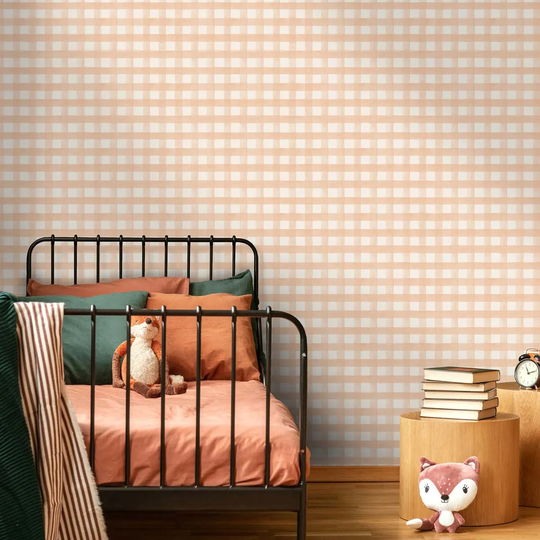 Holden Decor Watercolour Gingham Soft Coral Wallpaper