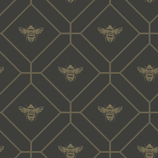 Holden Decor Honeycomb Bee Charcoal/Gold Wallpaper