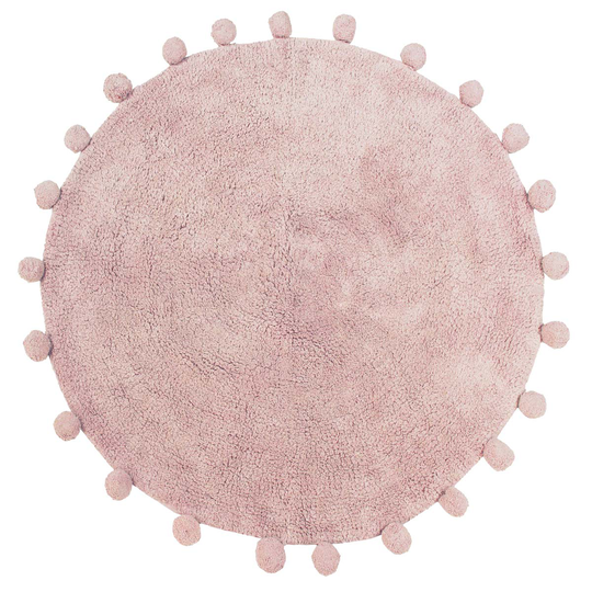 Furn. Circle Pom-pom Woven Cotton Anti-slip Bath Mat Blush