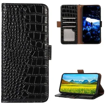 Crocodile Series Motorola Moto E32 Wallet Leather Case with RFID - Black