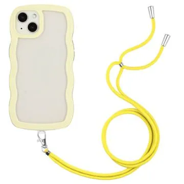 Wavy Edge iPhone 14 Plus Hybrid Case with Lanyard - Yellow