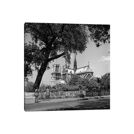 1950s Paris France Tourist Couple Man with Camera by Vintage Images - Wrapped Canvas Photograph