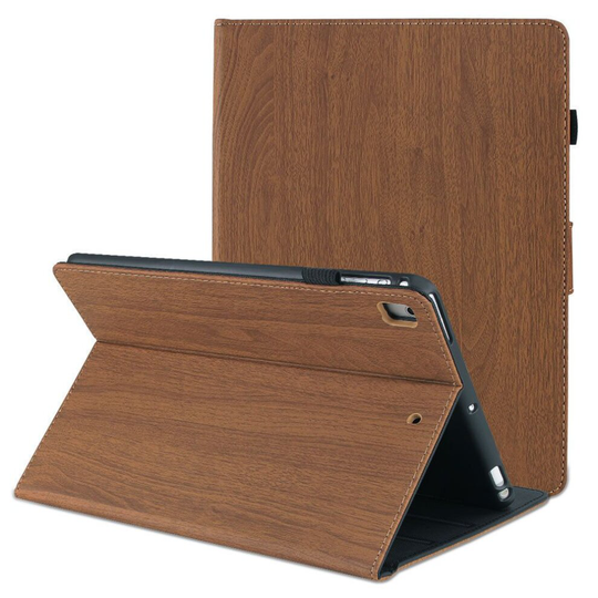 (Dark Brown, iPad Mini 6 (8.3in)) Wood Grain Leather Case Cover Tablet Protective For iPad Pro Mini Air