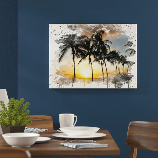'Seascape Hawaii Sunset Palm Trees' Graphic Art Print Poster