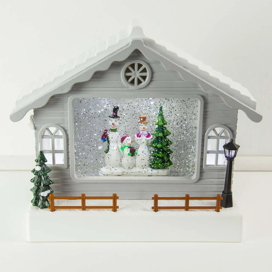 LED House Water Scene With Snowman