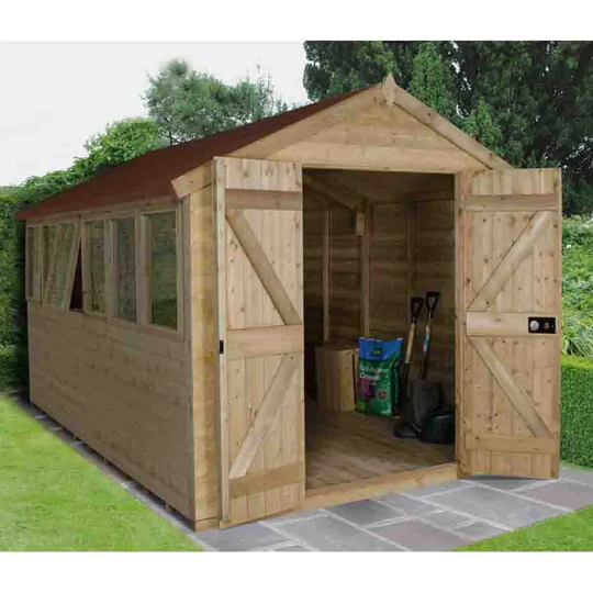 Forest Garden Tongue & Groove Pressure Treated 12' x 8' Double Door Apex Shed