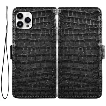 Crocodile Series iPhone 14 Pro Wallet Case - Black