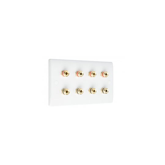 SlimLine White 4.0 Speaker Wall Plate - 8 posts - Non Solder