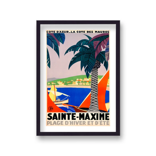 Vintage Travel Print St Maxime Cote D'azur With Border