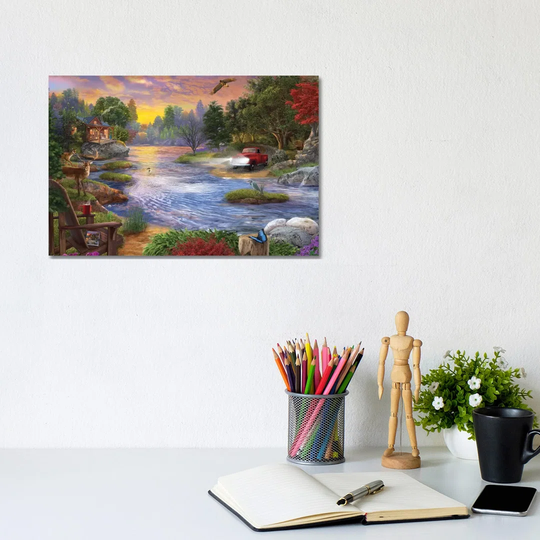 Headlights on the Lake by Bigelow Illustrations - Wrapped Canvas Painting