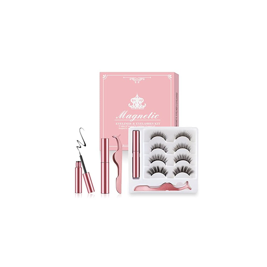 Magnetic Eyelashes with Eyeliner, Reusable 3D False Eyelashes, Eyelashes With Natural Look, Comes With Applicator, No Glue Needed [4 Pairs]