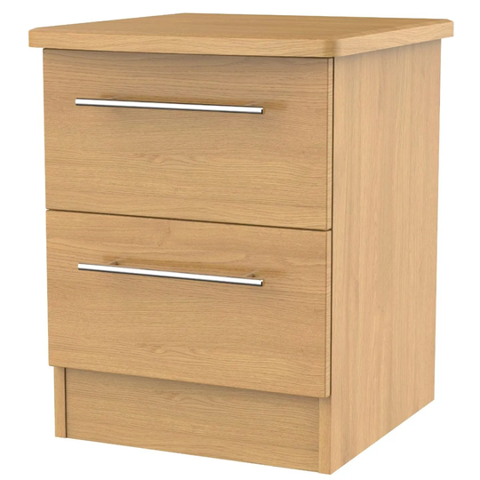 Edina Ready Assembled 2 Drawer Bedside Cabinet With Wireless Charging Modern Oak
