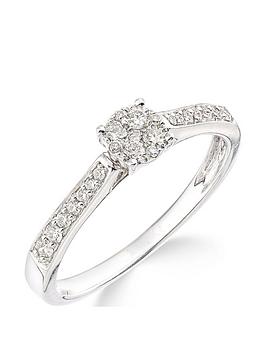 Love DIAMOND 9ct White Gold 25 Points of Diamonds Ring with Stone Set Shoulders, One Colour, Size J, Women