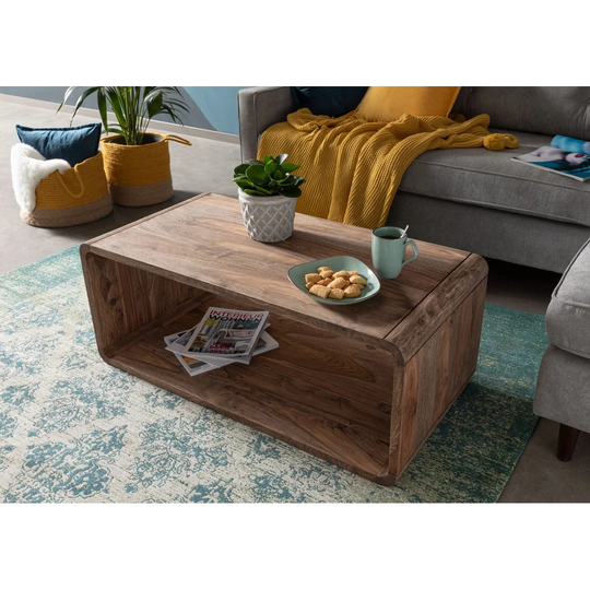 Solid Wood Floor Shelf Coffee Table with Storage
