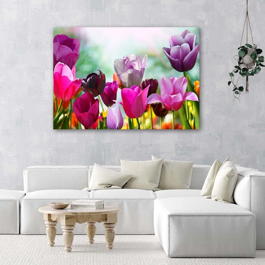 Canvas Print Tulips Purple Flowers Nature