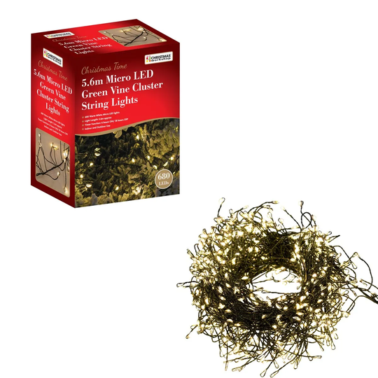 Christmas Workshop 5.6m 680 Micro LED Green Cluster String Lights - Warm White