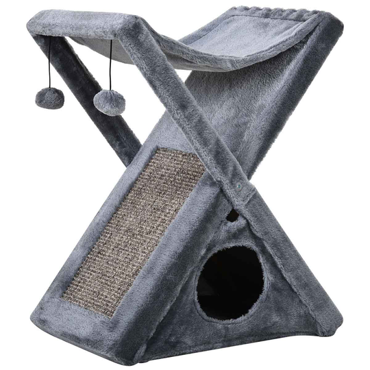 PawHut Folding Cat Tree Activity Tower w/ Scratching Post - Grey