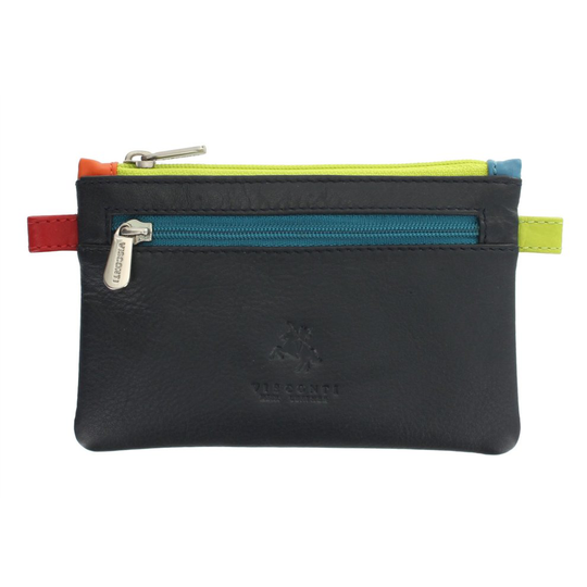 Visconti Leather Zip Top CORA Coin Purse With Keyring CP2 Navy Multi
