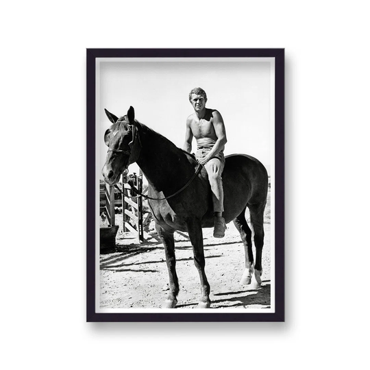 Steve Mcqueen Sitting on Horse During Folming Nevada Smith - Picture Frame Photograph