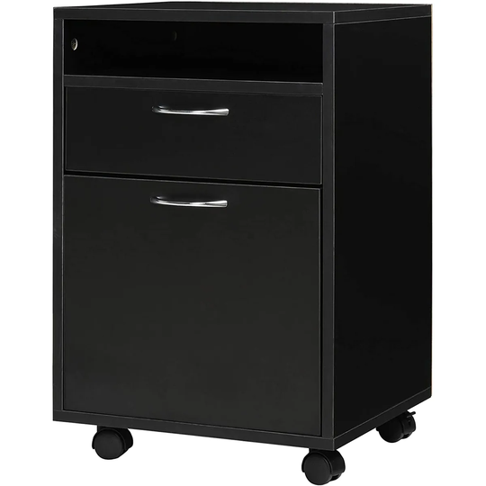Zennor Donati 2 Draw Filing Cabinet with Open Shelf & Wheels - Black