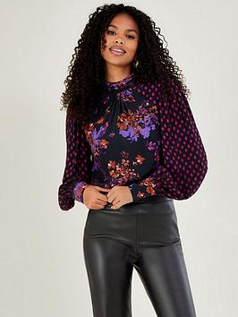 Monsoon Kiera Floral Print Blouse - Purple, Purple, Size S, Women