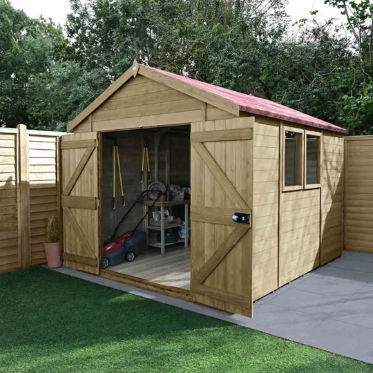 Forest Garden Timberdale T&G Pressure Treated 10x8 Apex Shed - Double Door