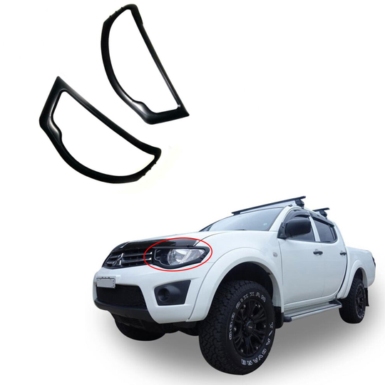 Fit Mitsubishi L200 2005-2009 BLACK FRONT HEAD LIGHT LAMP COVERS TRIMS