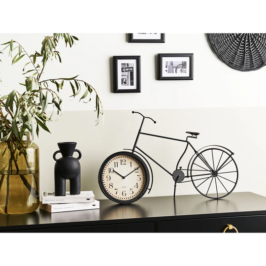 Analog Metal Mechanical Tabletop Clock in Black/White